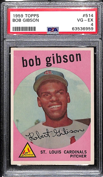 1959 Topps Bob Gibson #514 Rookie Card Graded PSA 4 (Nicely Centered - Presents Much Better Than the Grade)