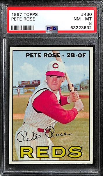 1967 Topps Pete Rose # 430 Graded PSA 8 and 1969 Topps Pete Rose # 120 Graded PSA 6