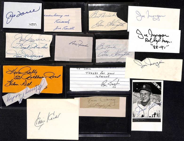 Lot of (65+) Autographed Baseball Cuts and Index Cards w. Joe Torre, Joe Sewell, Enos Slaughter and Others (JSA Auction Letter)