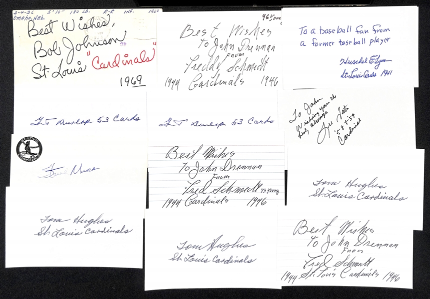 Lot of (30+) Autographed Red Sox and St. Louis Cardinals Index Cards w. (3) Bobby Doerr and (5) Jimmy Williams (JSA Auction Letter) 