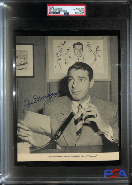 Signed Joe DiMaggio Vintage Magazine Page - PSA/DNA