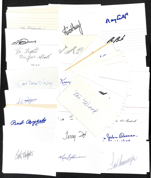 Lot of (125+) Baseball Autographed Index Cards w. Preacher Roe, Mickey Vernon, Marty Marion, and Many More (JSA Auction Letter)