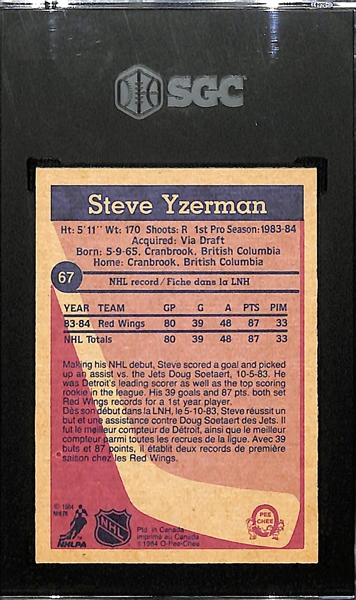 1984-85 O-Pee-Chee (OPC) Steve Yzerman Rookie Card #67 Graded SGC 8.5