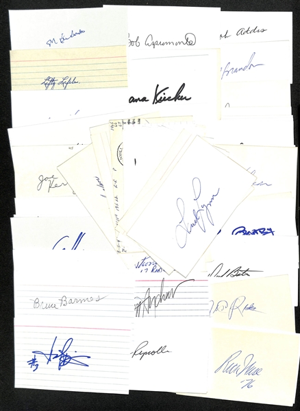 Lot of (100+) Baseball Autographed Index Cards w. Jacko Conlan, Warren Spahn, and Others (JSA Auction Letter)