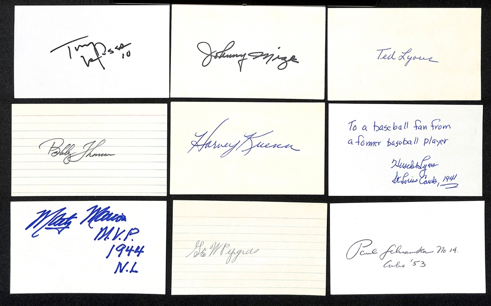 Lot of (135+) Baseball Autographed Index Cards w. Tony LaRussa, Johnny Mize, Ted Lyons, and Many Others (JSA Auction Letter)