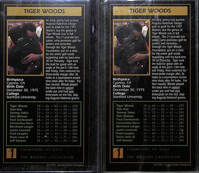 (2) 1997-98 Grand Slam Ventures Golf Masters Collection #1997 Tiger Woods Rookie Cards