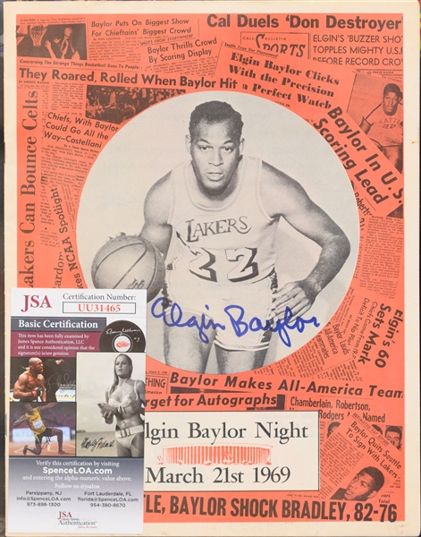 Julius Erving Signed/Framed Photo & Elgin Baylor Signed 1969 Elgin Baylor Night Program (Both Have JSA COAs)