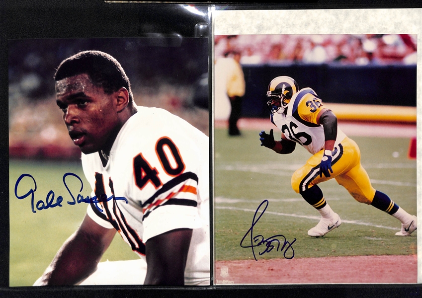 Lot of (12) Autographed 8x10 Football Photographs w. Gale Sayers, Jerome Bettis, Lance Alworth and Others (JSA Auction Letter)