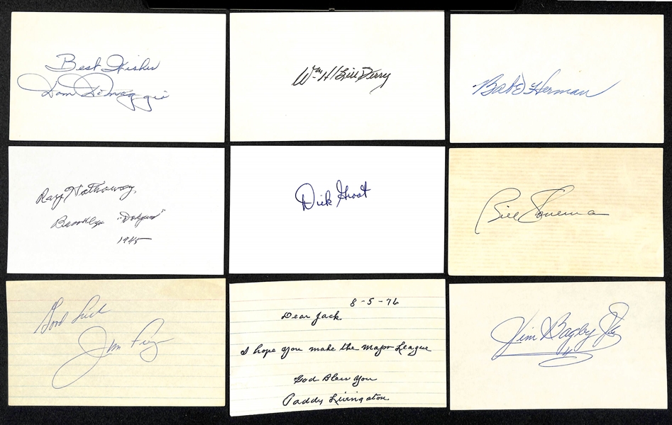 Lot of (165+) Signed Vintage Index Cards w. Dom DiMaggio, Bill Terry, Babe Herman, + (JSA Auction Letter)