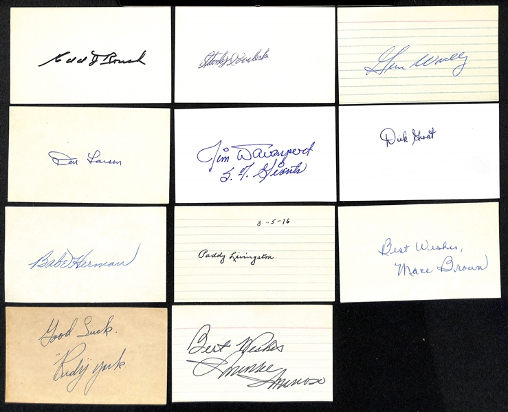 Lot of (200+) Signed Vintage Index Cards w. Edd Roush, Stanley Coveleski, Don Larsen, Minnie Minoso, + (JSA Auction Letter)