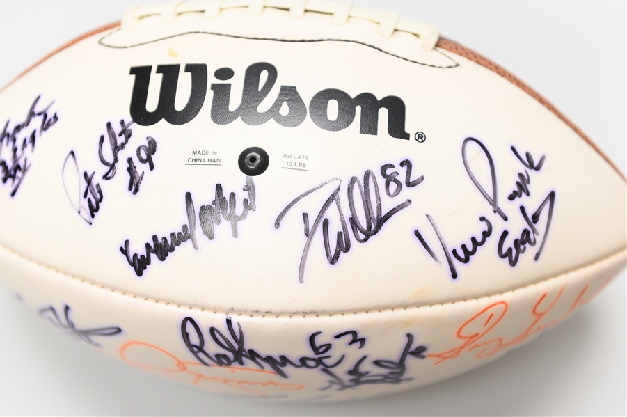 Lot of (2) Signed Official Super Bowl XXXIII (1999) Footballs - One w. 6 Autographs (Inc Strahan, Staubach, Hornung),  One w. 14 Autographs (Inc. Phil Simms, Ricky Williams) (JSA Auction Letter)