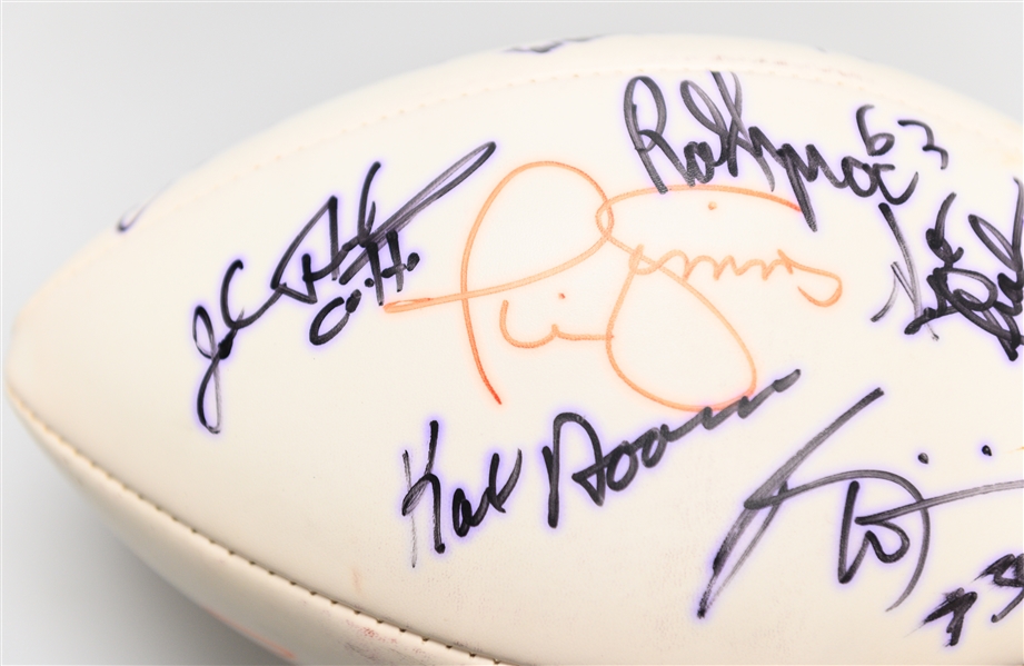 Lot of (2) Signed Official Super Bowl XXXIII (1999) Footballs - One w. 6 Autographs (Inc Strahan, Staubach, Hornung),  One w. 14 Autographs (Inc. Phil Simms, Ricky Williams) (JSA Auction Letter)