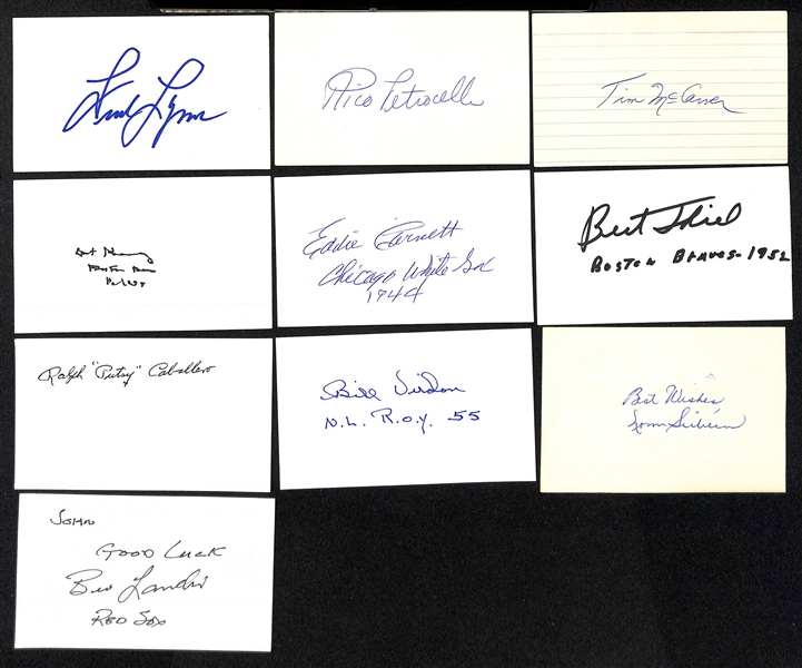 Lot of (120+) Baseball Autographed Index Cards w. Warren Spahn, Luke Appling and Many More (JSA Auction Letter)