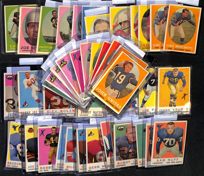 Lot of (19) 1958 & (29) 1959 Topps Football Cards w. 1958 Johnny Unitas x2 (Second Year)