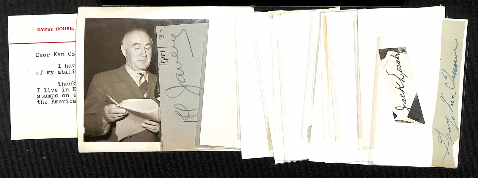 Lot of (17) Vintage Entertainment & Baseball Autographs w. Patricia Neal & Walter Pidgeon (JSA Auction Letter)