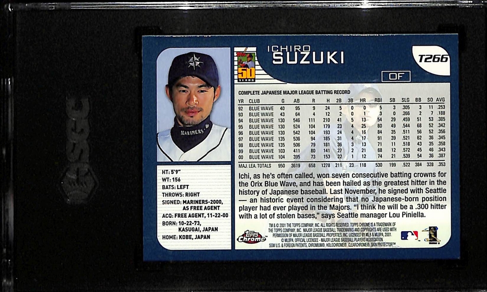 2001 Topps Chrome Traded Ichiro Suzuki Rookie Card #T266 Graded SGC 9.5 MT+