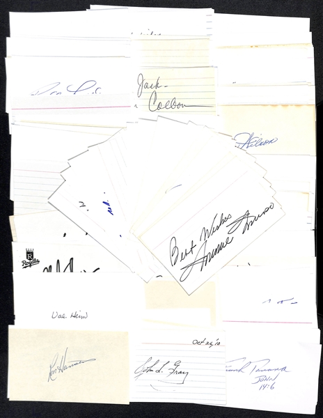 Lot of (175+) Signed Vintage Index Cards w. Harmon Killebrew, Dom DiMaggio, Babe Herman, + (JSA Auction Letter)