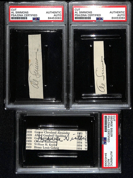 Cut Signature Lot - (2) Al Simmons & George Sisler (Each is PSA/DNA Slabbed)