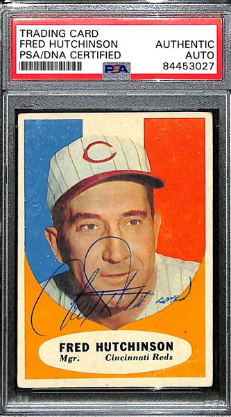 Rare 1961 Topps Fred Hutchinson (deceased 1964) Signed Baseball Card - Reds Manager (PSA/DNA Slabbed)