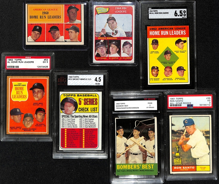Lot of (7) Graded and Ungraded 1960s Topps Baseball Cards w. Mickey Mantle