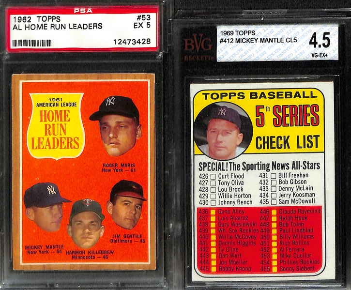 Lot of (7) Graded and Ungraded 1960s Topps Baseball Cards w. Mickey Mantle
