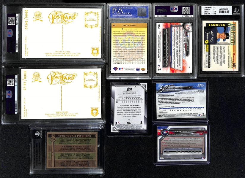 Lot of (9) Baseball Rookies, Autographs and Graded Cards w. Whitey Ford Autograph, Jeter and Judge PSA Graded Rookies