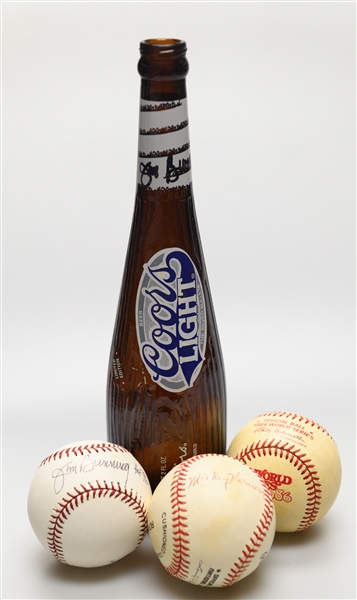 4 Items From the Dick Schulze Collection - Jim Bunning Signed Baseball & Beer Bottle, Mickey Vernon Signed Baseball, Unsigned 1980 WS Baseball