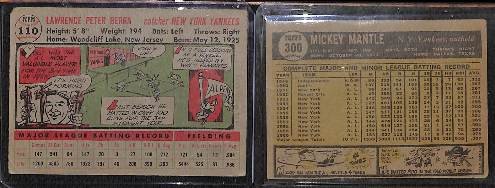 1956 Yogi Berra & 1961 Topps Mickey Mantle Cards