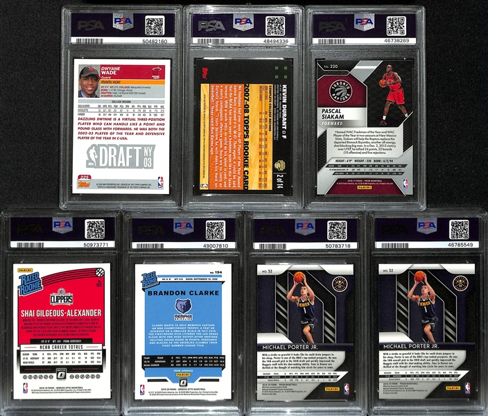 Rookie Basketball Lot - Wade (Topps PSA 9), Durant (Topps PSA 8), Siakam (Prizm PSA 10), Shau G-A (Optic PSA 10), +