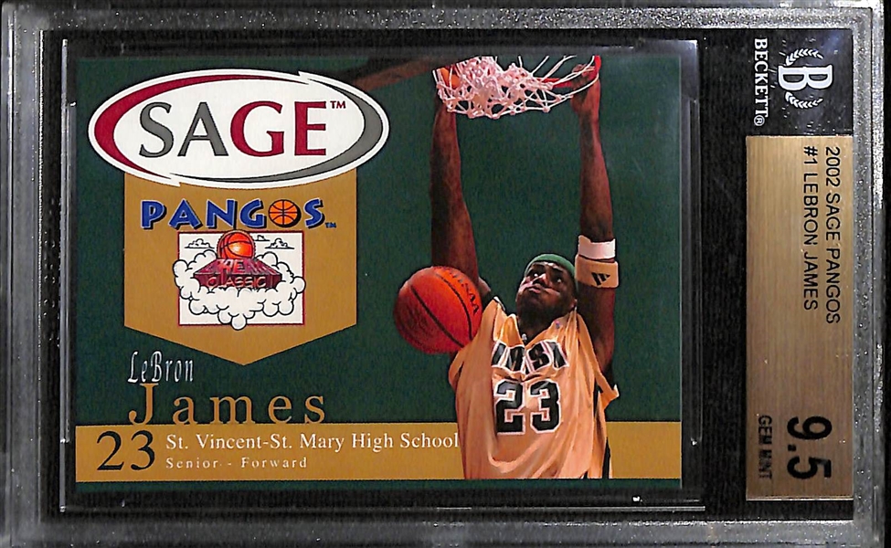 LeBron James Lot - 2002 Sage Pangos Rookie (BGS 9.5), 2002 Rookie Review, 2004 Ultra Scoring Kings PSA 9