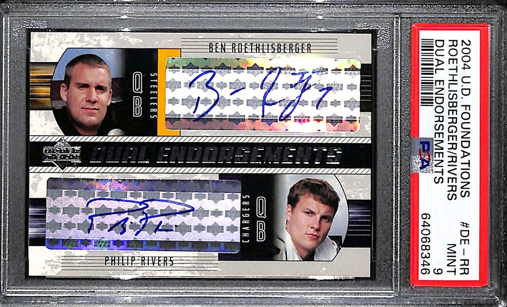 2004 UD Foundations Ben Roethlisberger & Philip Rivers Dual Autograph Rookie Card PSA 9 Mint