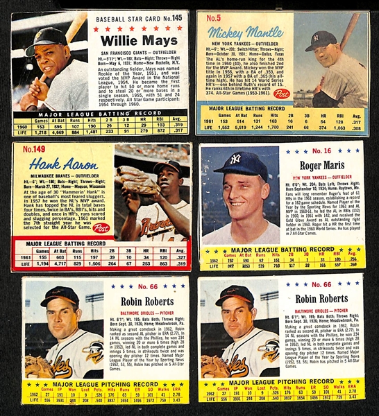 Lot of (55) Post Cereal Baseball Cards from 1961-1963 w. 1961 Willie Mays & 1962 Mantle (Ad) Cards