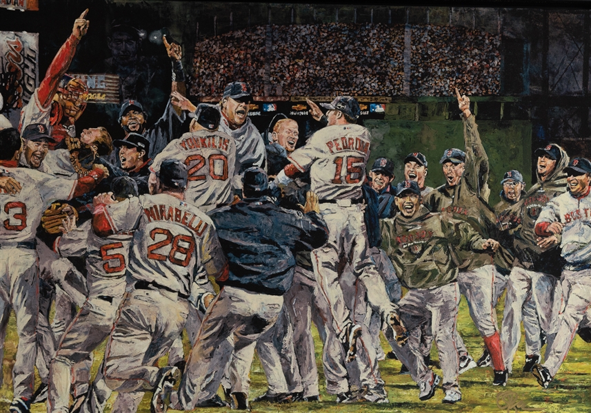 Large 48 x 232007 Red Sox World Series Champions Canvas Signed by Renown Artist Opie Oterstad 

