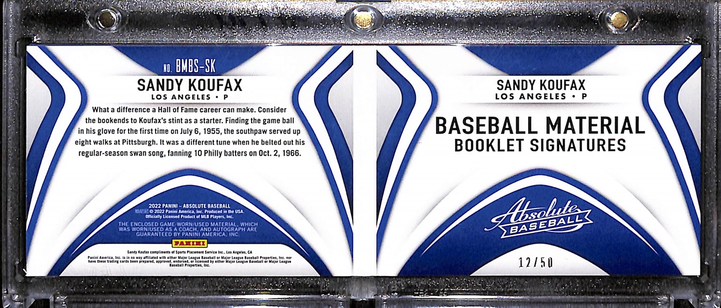 2022 Panini Absolute Sandy Koufax Autographed Sweet Spot Baseball Booklet #12/50