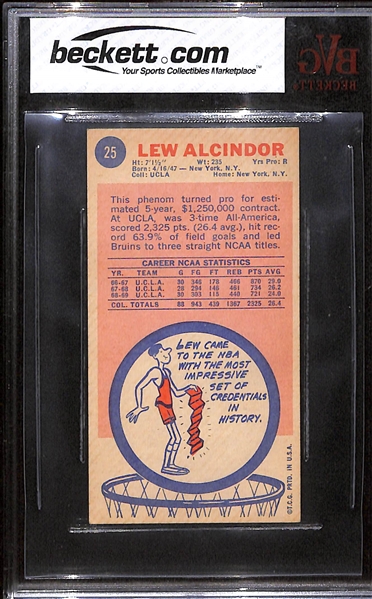 1969-70 Topps Lew Alcinder Rookie Card #25 Graded Beckett BVG 5.5 EX+