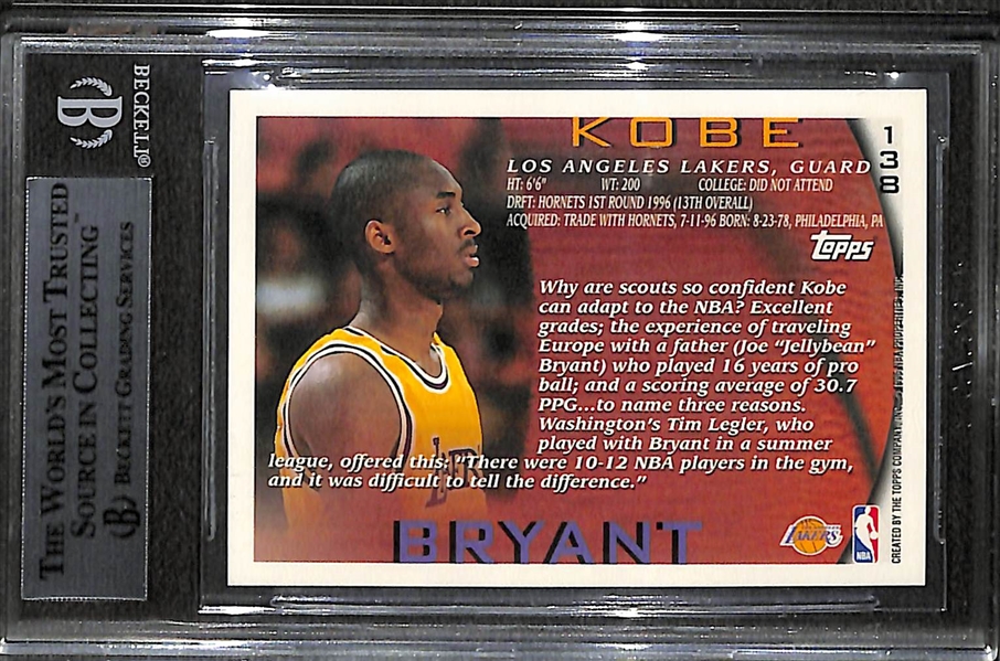 1996-97 Topps Kobe Bryant #138 Rookie Card Graded BGS 9 Mint