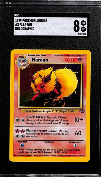 1999 Pokemon Jungle Flareon #3 Holographic Card Graded SGC 8