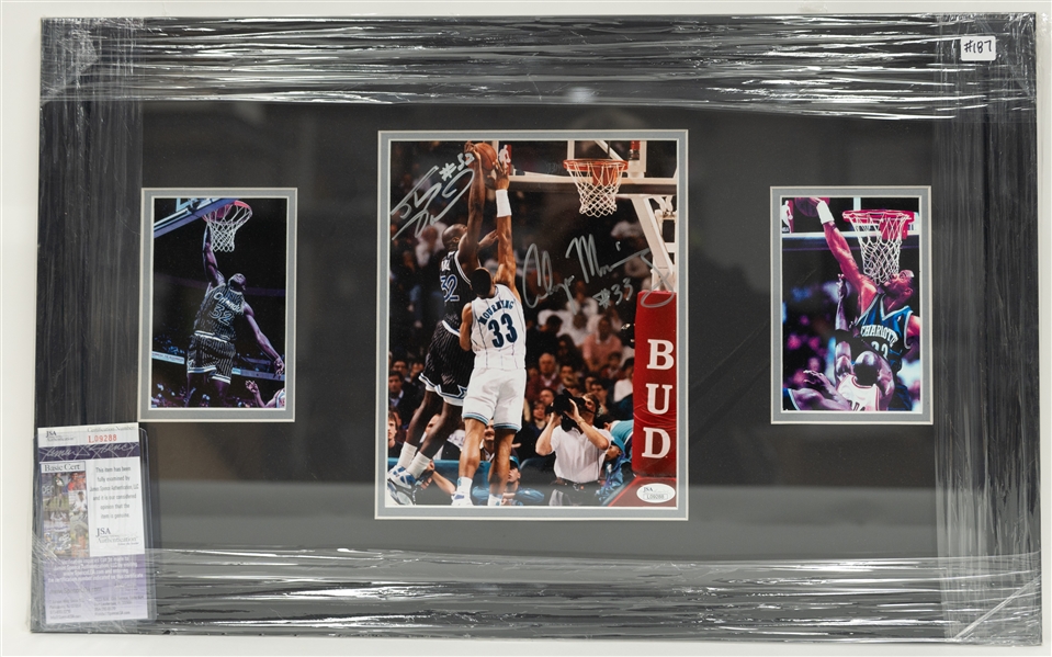 26x16 Framed & Matted Photo Display w. 8x10 Photo Signed by Shaquille O'Neal & Alonzo Mourning (JSA COA)