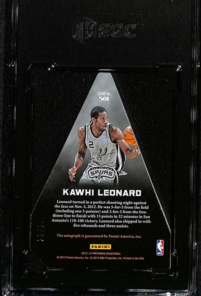 2012-13 Panini Preferred Kawhi Leonard #501 Autographed Rookie Card - Silver  Choice Award #22/25 (SGC 8)