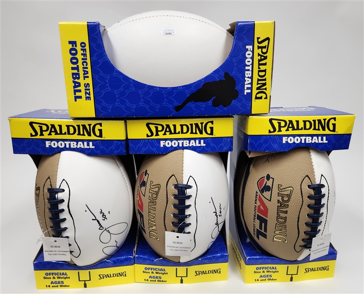 Lot of (4) Official Spalding AFL Footballs Autographed by Ron Jaworski and Inscribed Soul (JSA Certs)