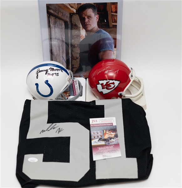 Memorabilia Lot w. Autographed Jersey and (2) Mini Helmets Including Lenny Moore, and Matt Damon Autographed Photo (JSA/Beckett/PSA) - JSA Auction Letter