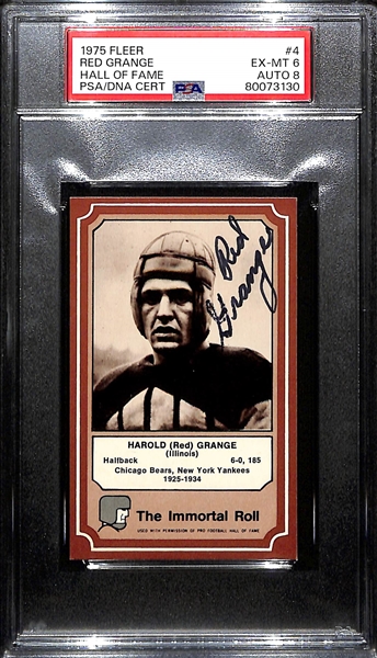 Red Grange Signed 1975 Fleer Hall of Fame Card #4  (Bears HOFer) - PSA/DNA Graded (Card Grade 6, Auto Grade 8)