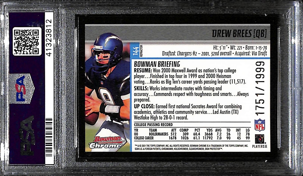 2021 Bowman Chrome Drew Brees Rookie Refractor Card Graded PSA 8 (#/1999)