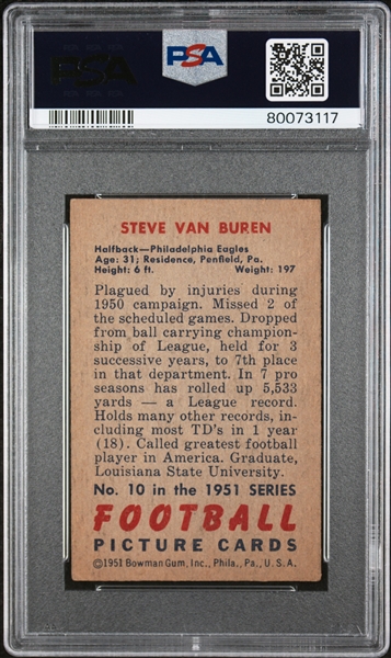 3 Signed Eagles Cards - 1951 Bowman Steve Van Buren (PSA 4, Auto 10), 1952 Bowman Large Steve Van Buren (PSA 4, Auto 10), 1954 Bowman Chuck Bednarik (PSA 6, Auto 8)
