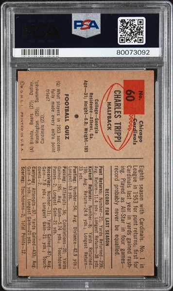 4 Signed 1954 Bowman Football Cards - Layne (PSA 5, Auto 8), Trippi (PSA 6, Auto 9), Dooley (PSA 7, Auto 7),  Hart (PSA 5, Auto 7)