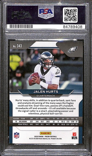 2020 Panini Prizm Jalen Hurts Autographed/Signed Rookie Card #343 (PSA/DNA Authenticated/Slabbed)