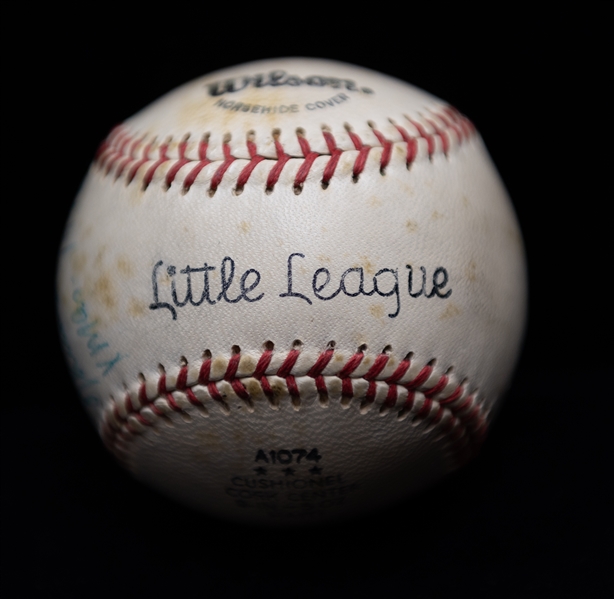 Thurman Munson (Yankees Legendary Catcher) Single Signed Wilson Little League Baseball (Full JSA Letter of Authentiity) w. Personalized Christmas Inscription!
