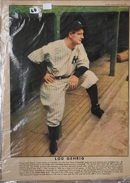 Rarely Seen Large 1939 Sunday News Supplement (22.5x 15.5) of Lou Gehrig & Babe Dahlgren (Dated August 20, 1939) 