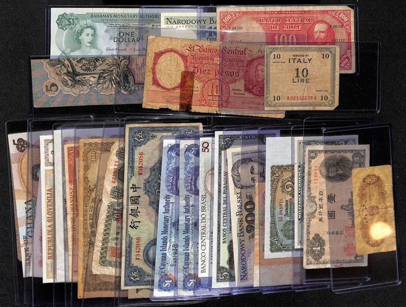 Lot of (26) Foreign Currency from 1935-2001 w. 1943 Italian 10 Lire Note