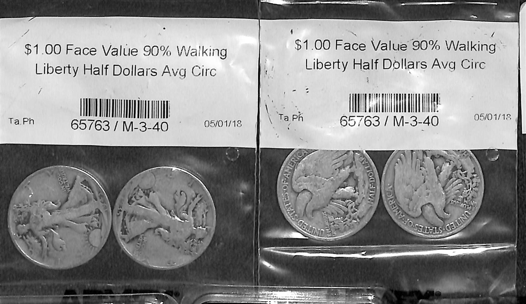 (2) 2018 Silver American Eagle Dollars, (5) Standing Liberty Half Dollars, (2) Franklin Halves, More